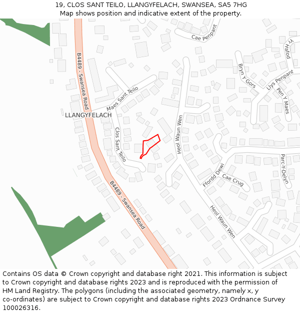 19, CLOS SANT TEILO, LLANGYFELACH, SWANSEA, SA5 7HG: Location map and indicative extent of plot