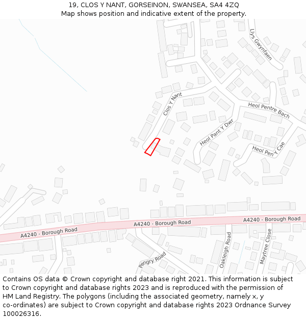 19, CLOS Y NANT, GORSEINON, SWANSEA, SA4 4ZQ: Location map and indicative extent of plot