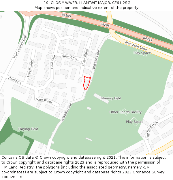19, CLOS Y WIWER, LLANTWIT MAJOR, CF61 2SG: Location map and indicative extent of plot