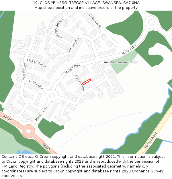 19, CLOS YR HESG, TREGOF VILLAGE, SWANSEA, SA7 0NA: Location map and indicative extent of plot