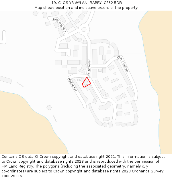 19, CLOS YR WYLAN, BARRY, CF62 5DB: Location map and indicative extent of plot