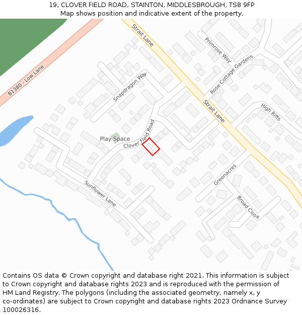 19, CLOVER FIELD ROAD, STAINTON, MIDDLESBROUGH, TS8 9FP: Location map and indicative extent of plot