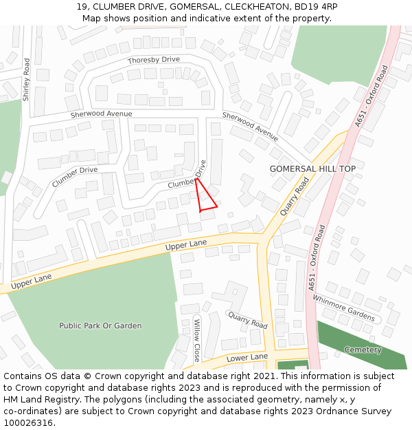19, CLUMBER DRIVE, GOMERSAL, CLECKHEATON, BD19 4RP: Location map and indicative extent of plot