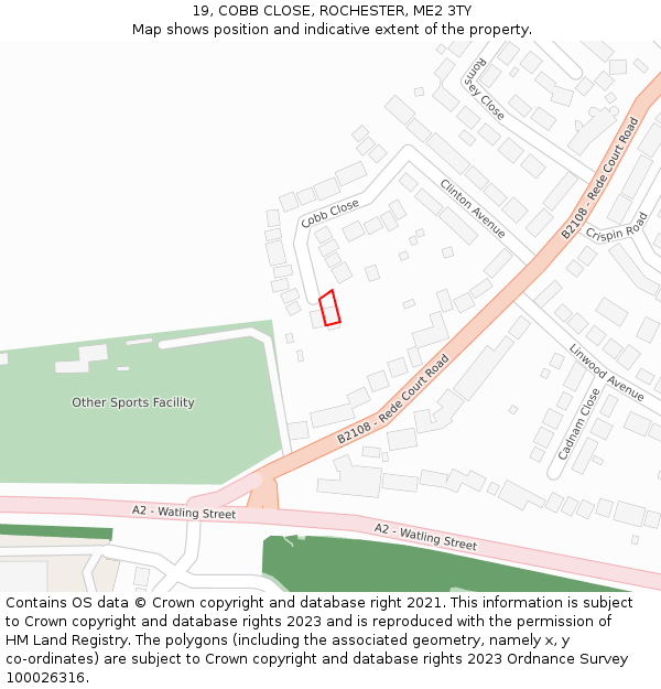 19, COBB CLOSE, ROCHESTER, ME2 3TY: Location map and indicative extent of plot