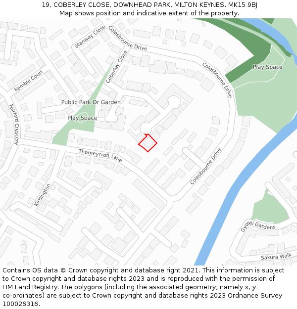 19, COBERLEY CLOSE, DOWNHEAD PARK, MILTON KEYNES, MK15 9BJ: Location map and indicative extent of plot