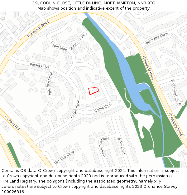 19, CODLIN CLOSE, LITTLE BILLING, NORTHAMPTON, NN3 9TG: Location map and indicative extent of plot