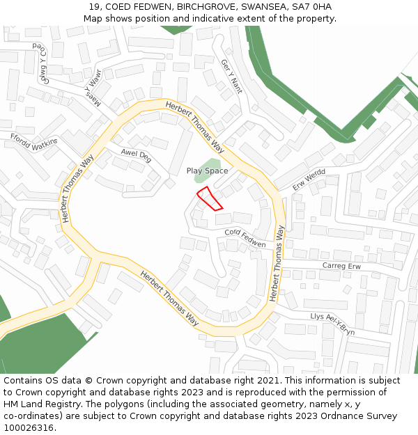 19, COED FEDWEN, BIRCHGROVE, SWANSEA, SA7 0HA: Location map and indicative extent of plot