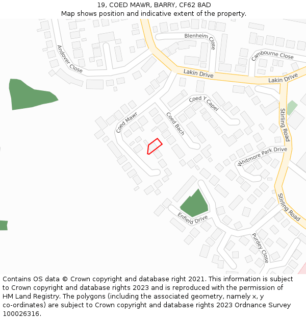 19, COED MAWR, BARRY, CF62 8AD: Location map and indicative extent of plot