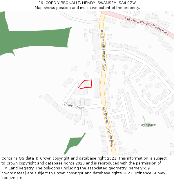 19, COED Y BRONALLT, HENDY, SWANSEA, SA4 0ZW: Location map and indicative extent of plot