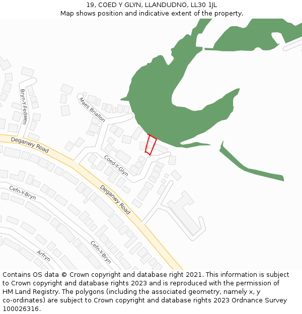 19, COED Y GLYN, LLANDUDNO, LL30 1JL: Location map and indicative extent of plot