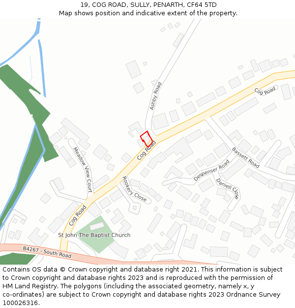 19, COG ROAD, SULLY, PENARTH, CF64 5TD: Location map and indicative extent of plot