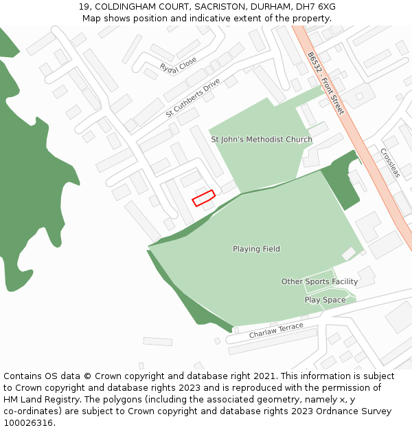 19, COLDINGHAM COURT, SACRISTON, DURHAM, DH7 6XG: Location map and indicative extent of plot