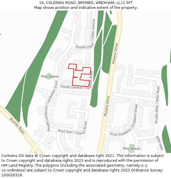 19, COLEMAN ROAD, BRYMBO, WREXHAM, LL11 5FT: Location map and indicative extent of plot