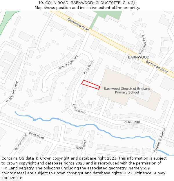 19, COLIN ROAD, BARNWOOD, GLOUCESTER, GL4 3JL: Location map and indicative extent of plot