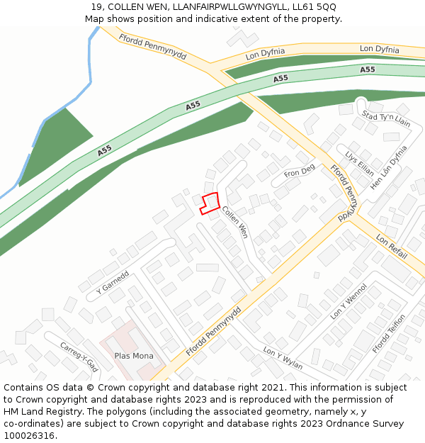 19, COLLEN WEN, LLANFAIRPWLLGWYNGYLL, LL61 5QQ: Location map and indicative extent of plot