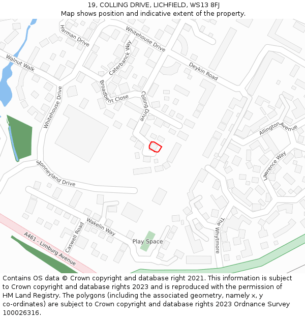 19, COLLING DRIVE, LICHFIELD, WS13 8FJ: Location map and indicative extent of plot