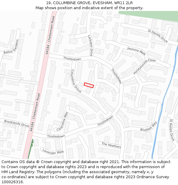 19, COLUMBINE GROVE, EVESHAM, WR11 2LR: Location map and indicative extent of plot