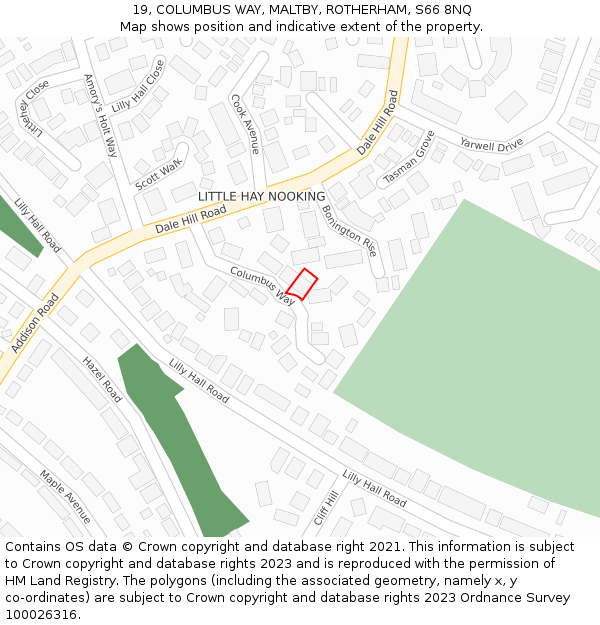 19, COLUMBUS WAY, MALTBY, ROTHERHAM, S66 8NQ: Location map and indicative extent of plot