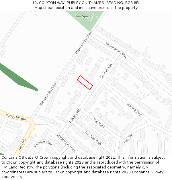 19, COLYTON WAY, PURLEY ON THAMES, READING, RG8 8BL: Location map and indicative extent of plot