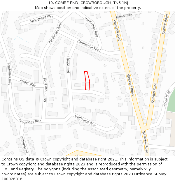 19, COMBE END, CROWBOROUGH, TN6 1NJ: Location map and indicative extent of plot