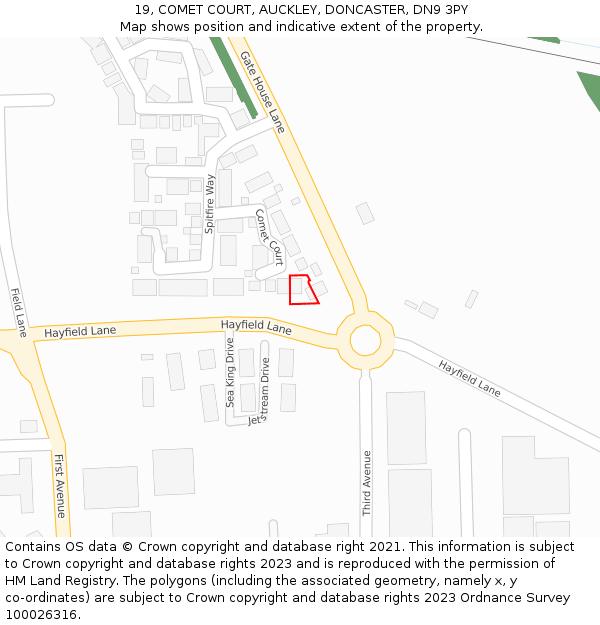 19, COMET COURT, AUCKLEY, DONCASTER, DN9 3PY: Location map and indicative extent of plot