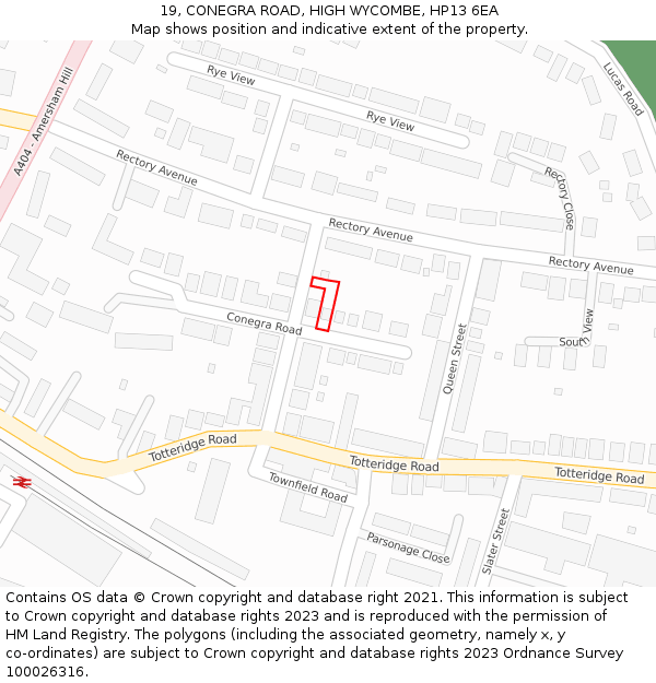 19, CONEGRA ROAD, HIGH WYCOMBE, HP13 6EA: Location map and indicative extent of plot