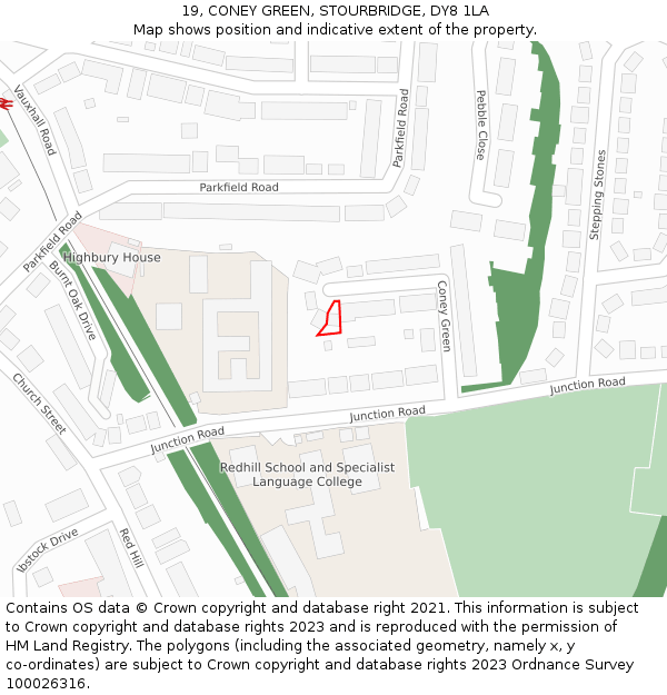 19, CONEY GREEN, STOURBRIDGE, DY8 1LA: Location map and indicative extent of plot