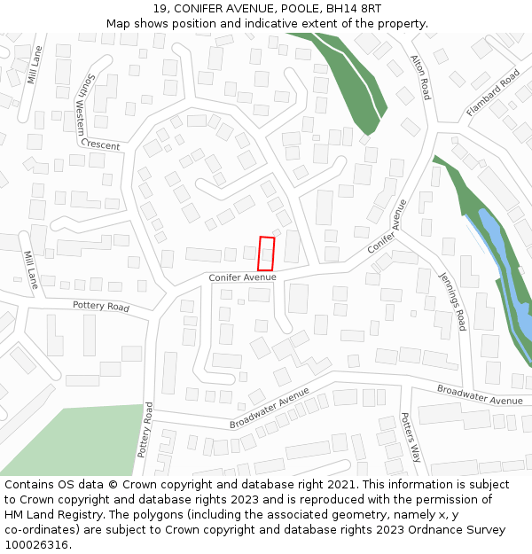 19, CONIFER AVENUE, POOLE, BH14 8RT: Location map and indicative extent of plot