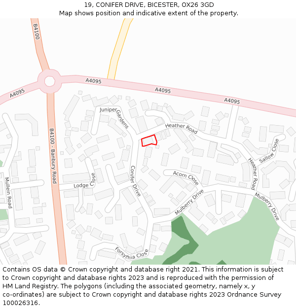 19, CONIFER DRIVE, BICESTER, OX26 3GD: Location map and indicative extent of plot