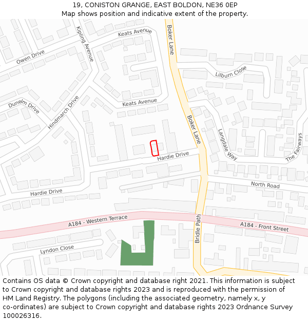 19, CONISTON GRANGE, EAST BOLDON, NE36 0EP: Location map and indicative extent of plot