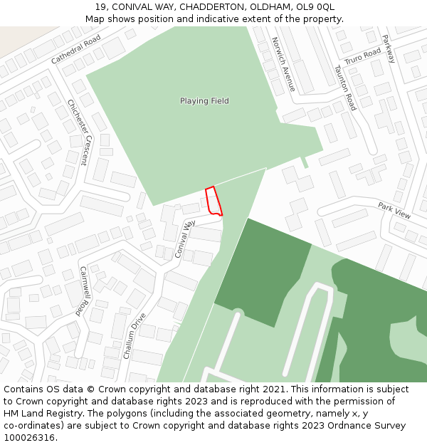 19, CONIVAL WAY, CHADDERTON, OLDHAM, OL9 0QL: Location map and indicative extent of plot