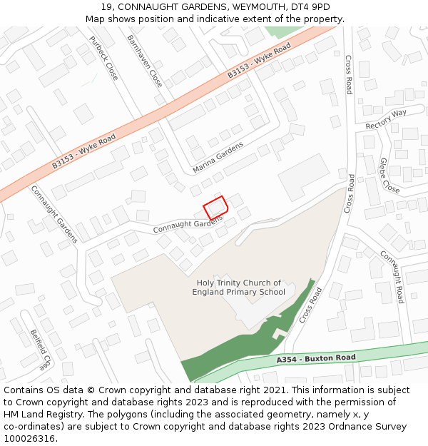 19, CONNAUGHT GARDENS, WEYMOUTH, DT4 9PD: Location map and indicative extent of plot