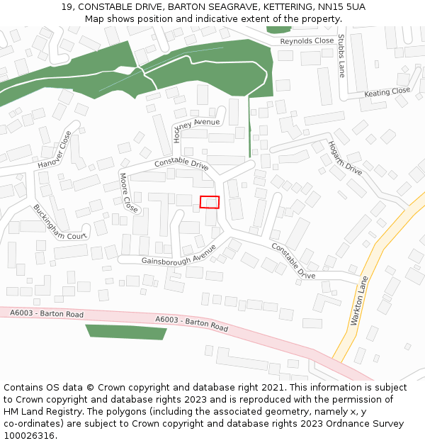 19, CONSTABLE DRIVE, BARTON SEAGRAVE, KETTERING, NN15 5UA: Location map and indicative extent of plot