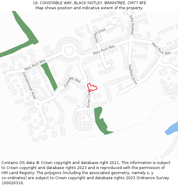 19, CONSTABLE WAY, BLACK NOTLEY, BRAINTREE, CM77 8FE: Location map and indicative extent of plot