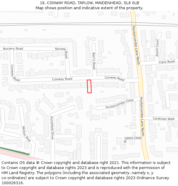 19, CONWAY ROAD, TAPLOW, MAIDENHEAD, SL6 0LB: Location map and indicative extent of plot