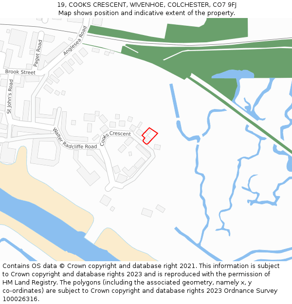 19, COOKS CRESCENT, WIVENHOE, COLCHESTER, CO7 9FJ: Location map and indicative extent of plot