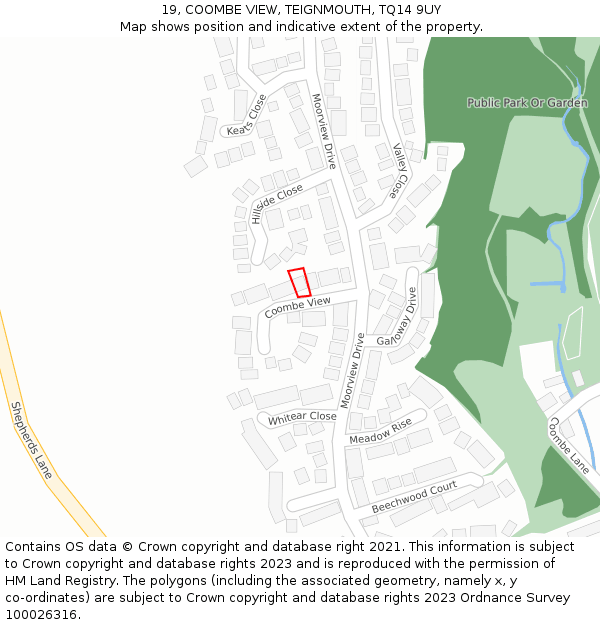 19, COOMBE VIEW, TEIGNMOUTH, TQ14 9UY: Location map and indicative extent of plot