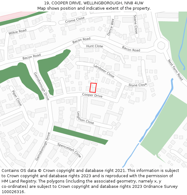 19, COOPER DRIVE, WELLINGBOROUGH, NN8 4UW: Location map and indicative extent of plot