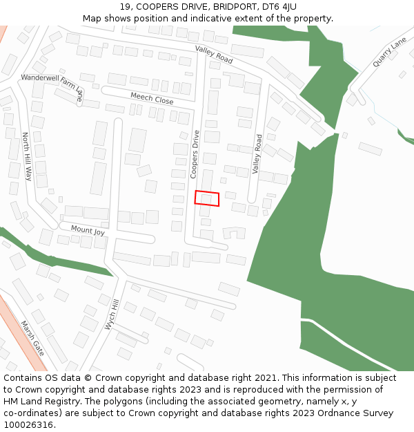 19, COOPERS DRIVE, BRIDPORT, DT6 4JU: Location map and indicative extent of plot