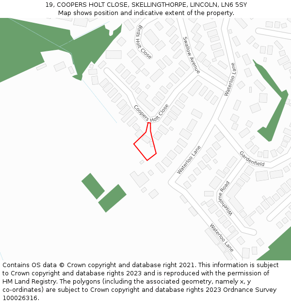 19, COOPERS HOLT CLOSE, SKELLINGTHORPE, LINCOLN, LN6 5SY: Location map and indicative extent of plot