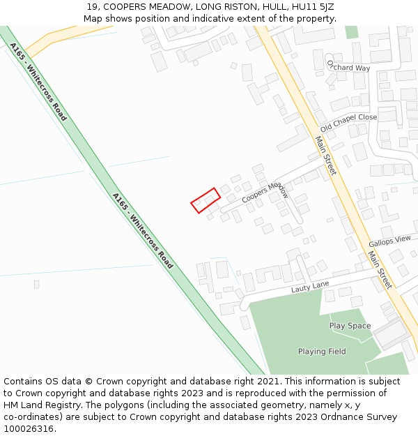 19, COOPERS MEADOW, LONG RISTON, HULL, HU11 5JZ: Location map and indicative extent of plot