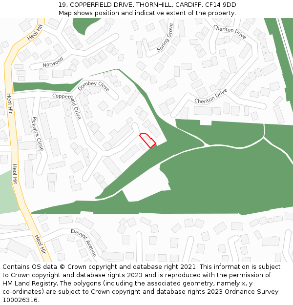 19, COPPERFIELD DRIVE, THORNHILL, CARDIFF, CF14 9DD: Location map and indicative extent of plot