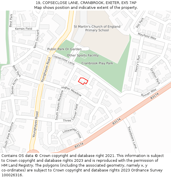 19, COPSECLOSE LANE, CRANBROOK, EXETER, EX5 7AP: Location map and indicative extent of plot