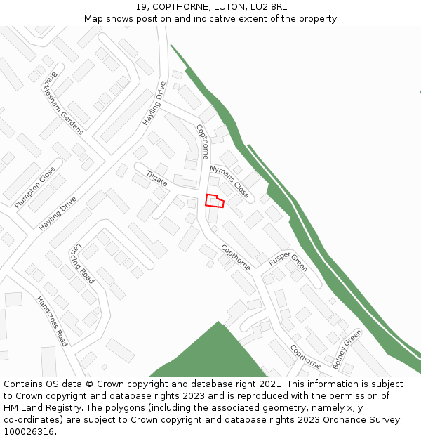 19, COPTHORNE, LUTON, LU2 8RL: Location map and indicative extent of plot