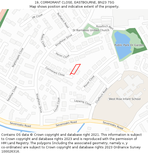 19, CORMORANT CLOSE, EASTBOURNE, BN23 7SG: Location map and indicative extent of plot