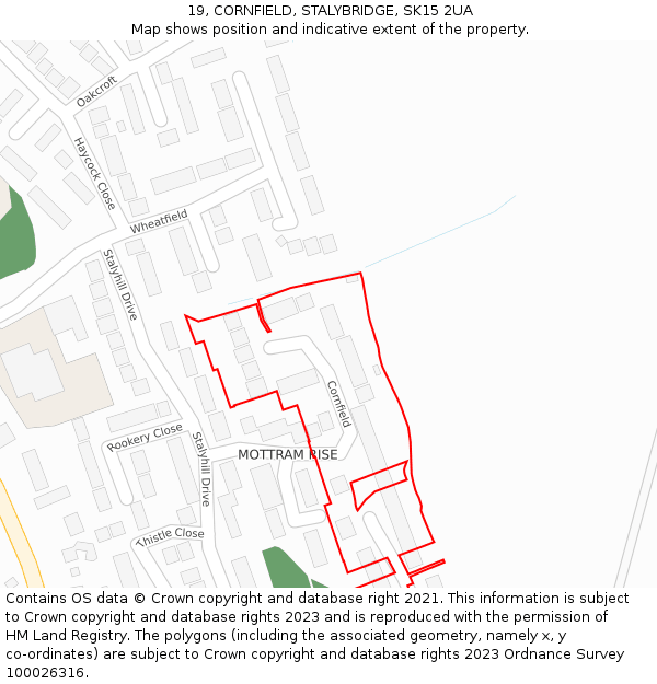 19, CORNFIELD, STALYBRIDGE, SK15 2UA: Location map and indicative extent of plot