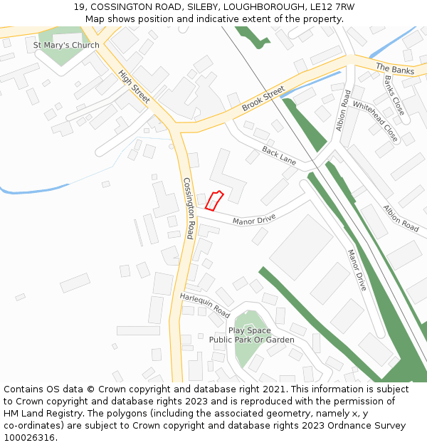 19, COSSINGTON ROAD, SILEBY, LOUGHBOROUGH, LE12 7RW: Location map and indicative extent of plot