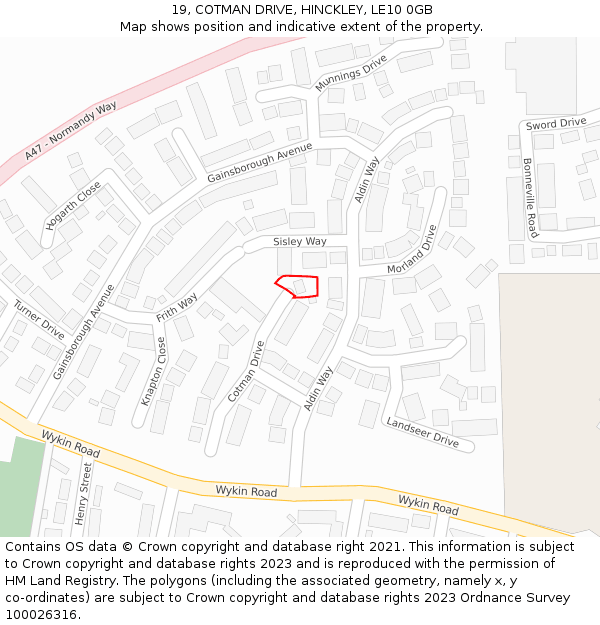 19, COTMAN DRIVE, HINCKLEY, LE10 0GB: Location map and indicative extent of plot