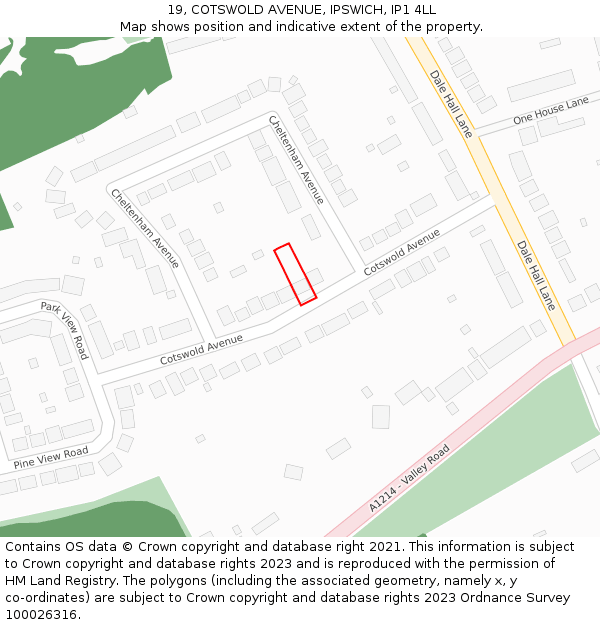 19, COTSWOLD AVENUE, IPSWICH, IP1 4LL: Location map and indicative extent of plot