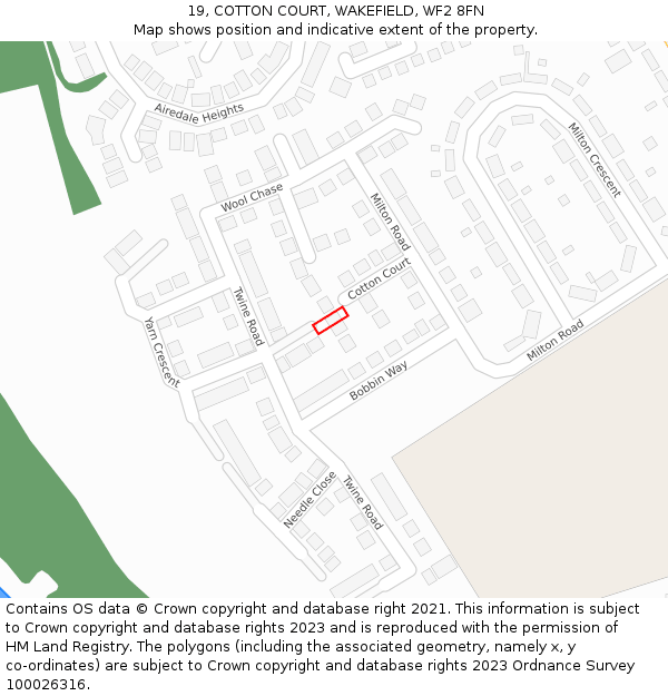 19, COTTON COURT, WAKEFIELD, WF2 8FN: Location map and indicative extent of plot